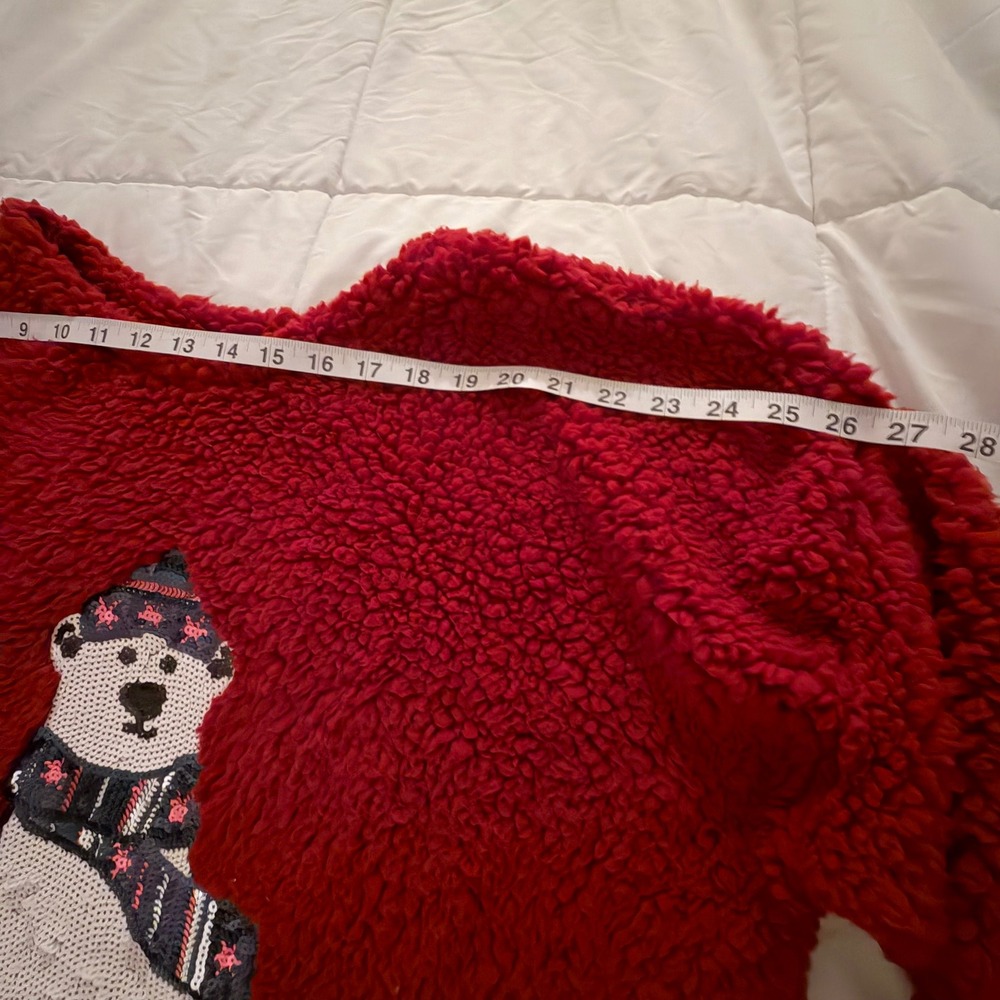 Womens XL Red Sherpa Fleece Sequin Polar Bear Holiday Sweater XL 16-18 - Picture 5 of 6